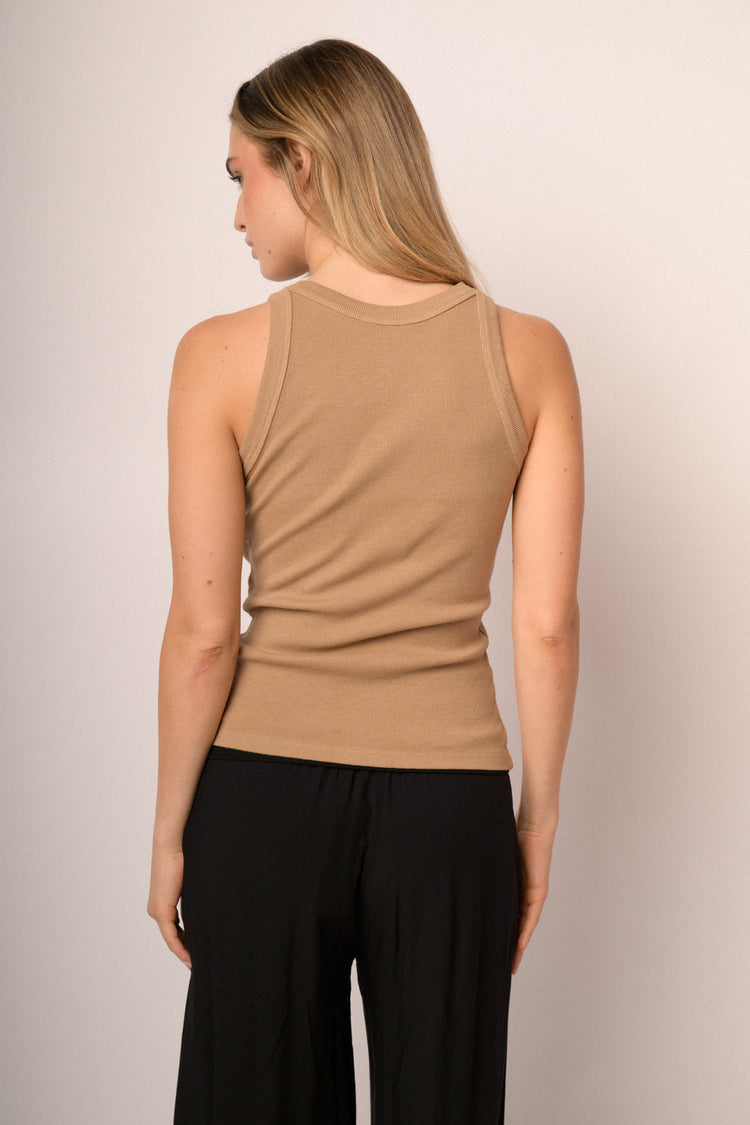 Canotta in cotone a costine beige
