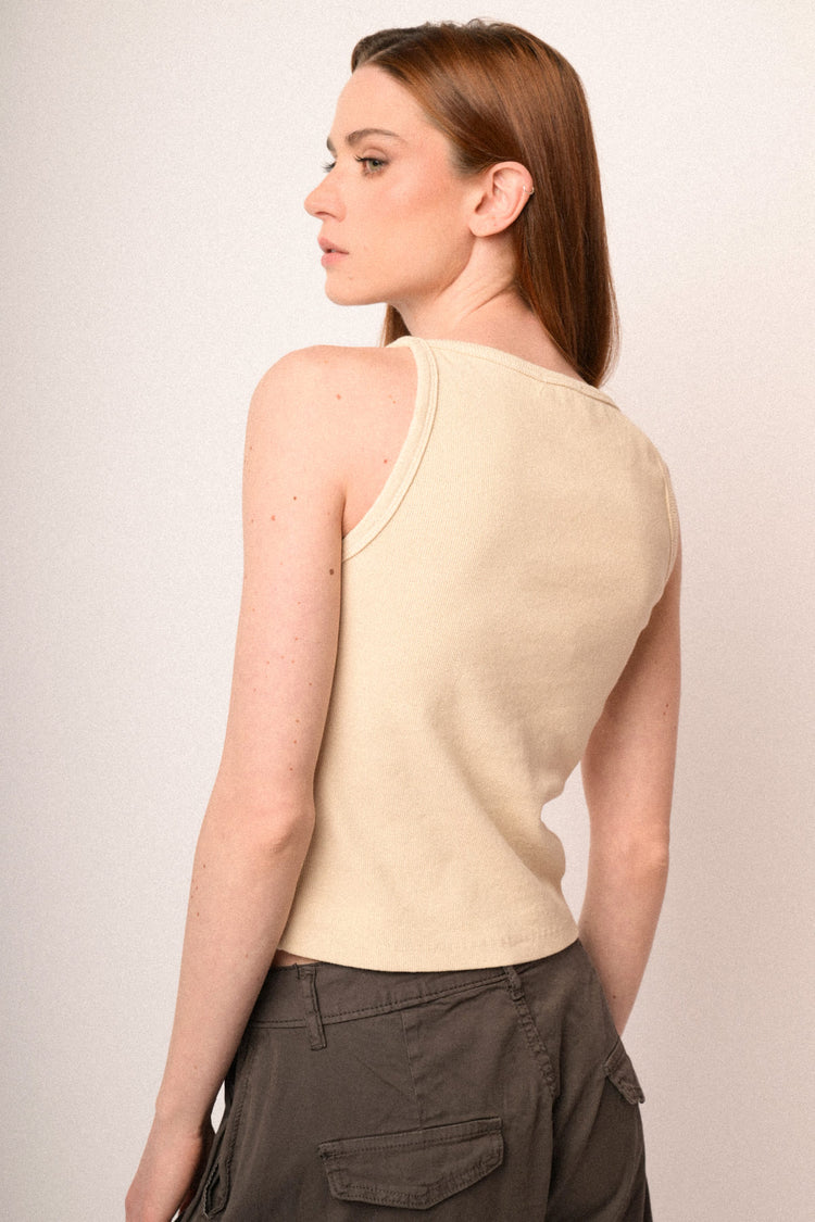 Canotta basic in cotone giallo burro