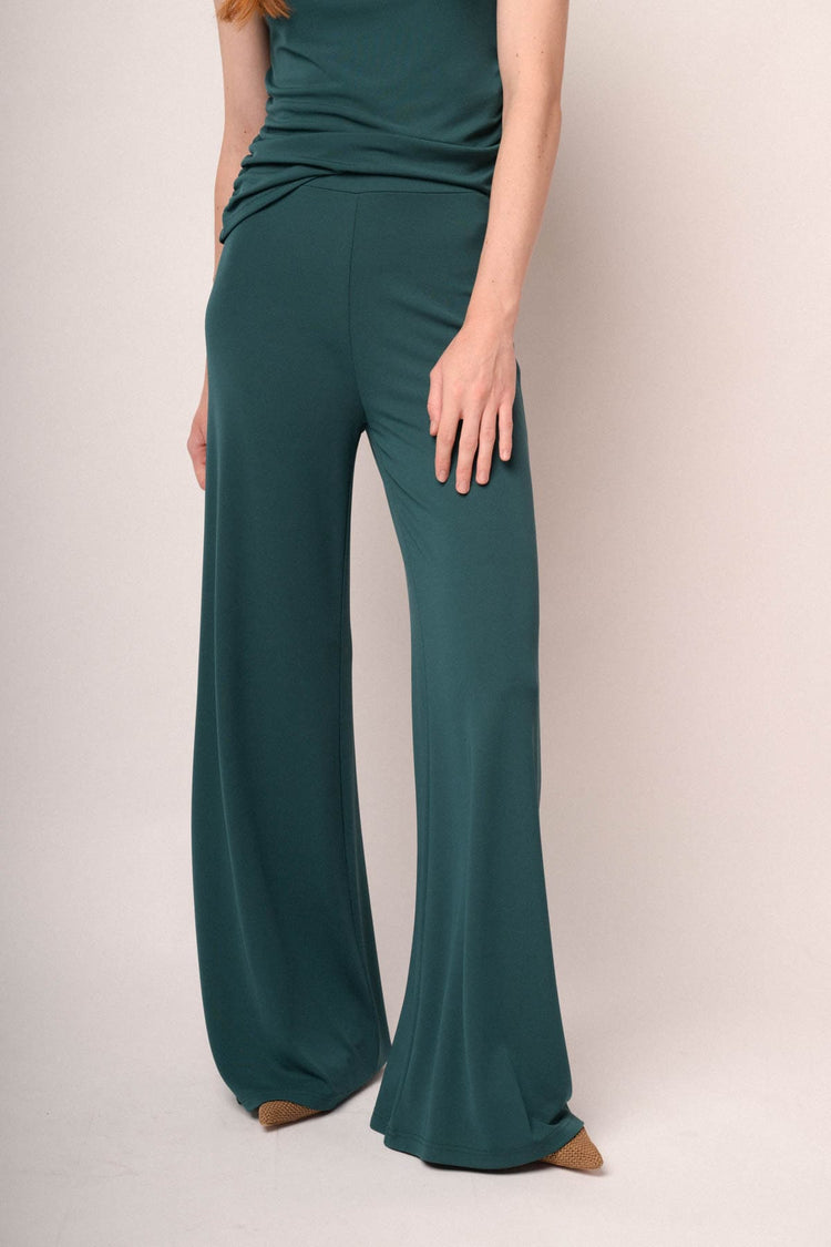 Pantaloni palazzo in jersey morbido verde petrolio