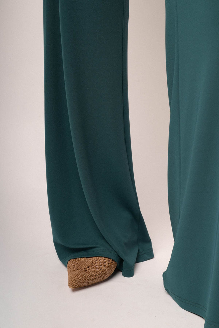 Pantaloni palazzo in jersey morbido verde petrolio