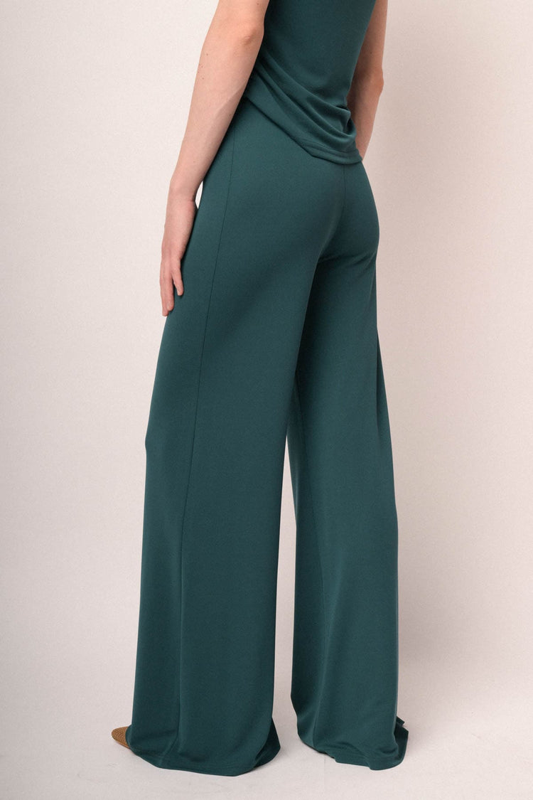 Pantaloni palazzo in jersey morbido verde petrolio
