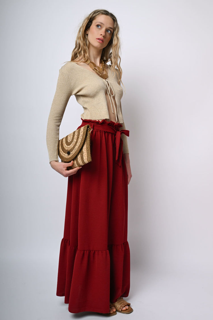Cardigan in maglia lurex con laccetti