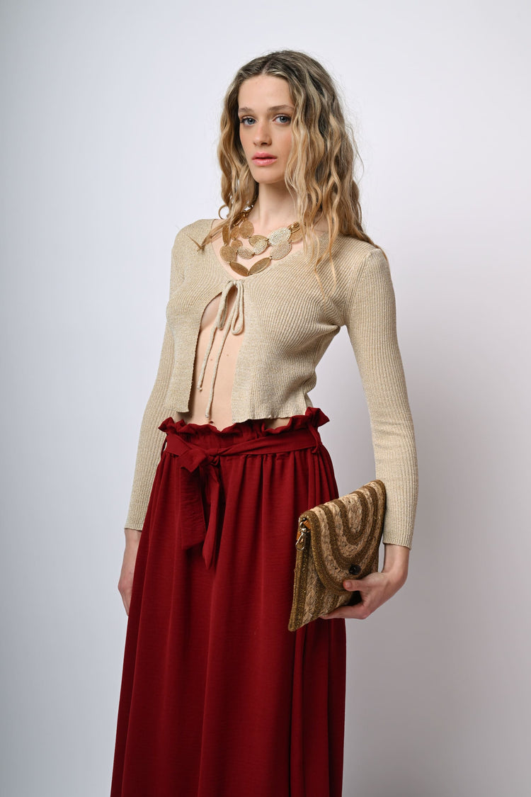 Cardigan in maglia lurex con laccetti