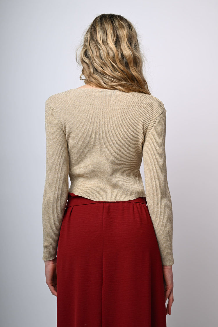Cardigan in maglia lurex con laccetti