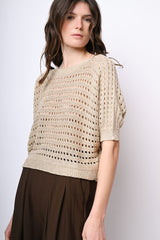 Pull in maglia crochet con fiocco sul retro