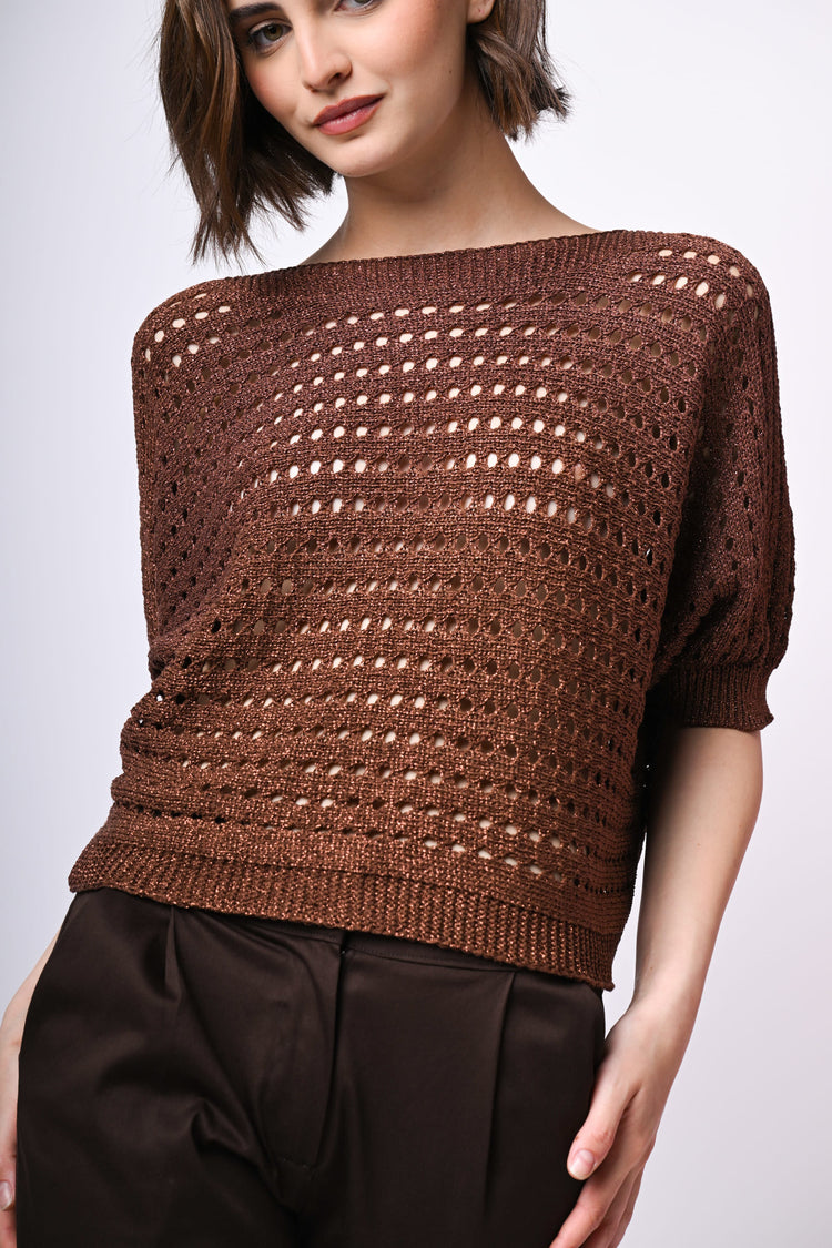 Pull in maglia crochet con fiocco sul retro