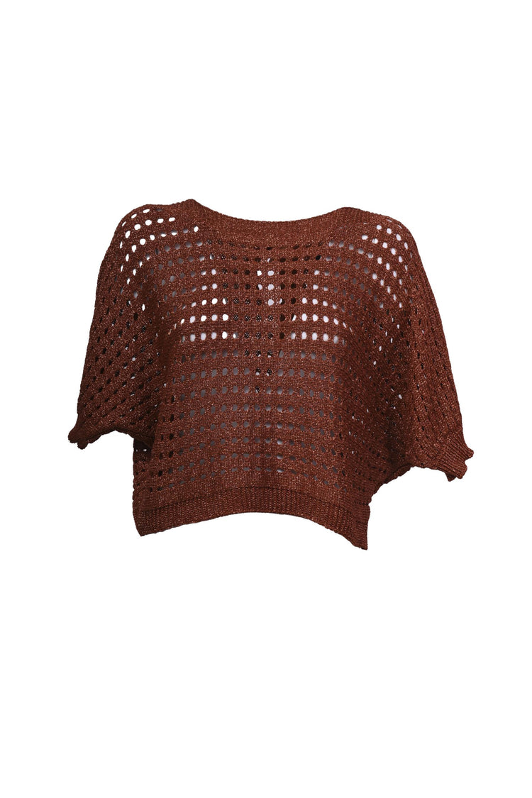 Pull in maglia crochet con fiocco sul retro
