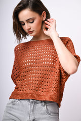 Pull in maglia crochet con fiocco sul retro