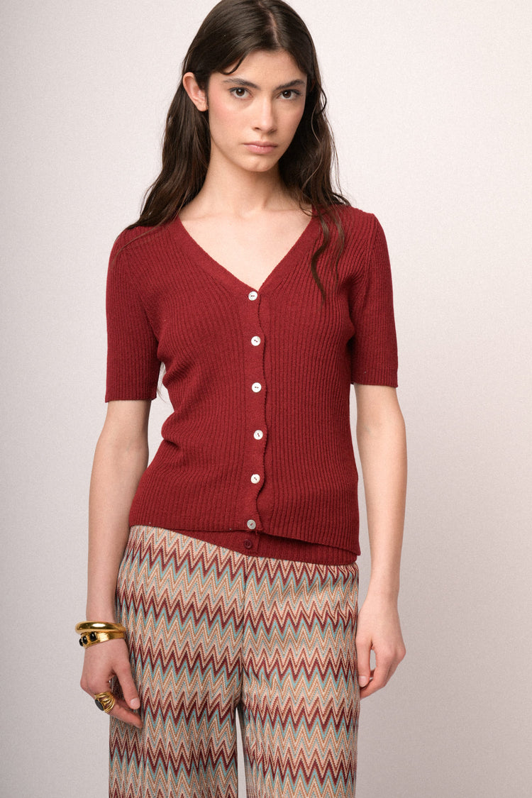 Cardigan manica corta rosso