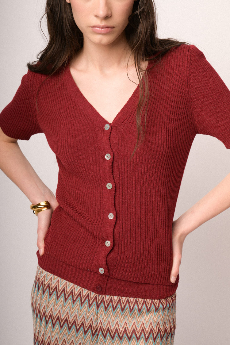 Cardigan manica corta rosso