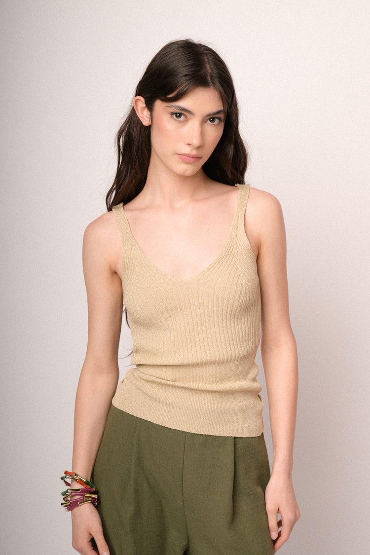 Top in maglia lurex beige