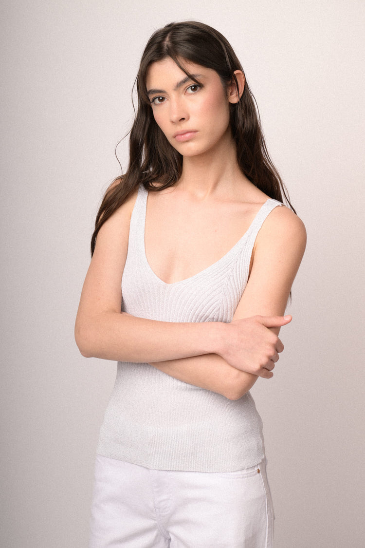 Top in maglia lurex bianco