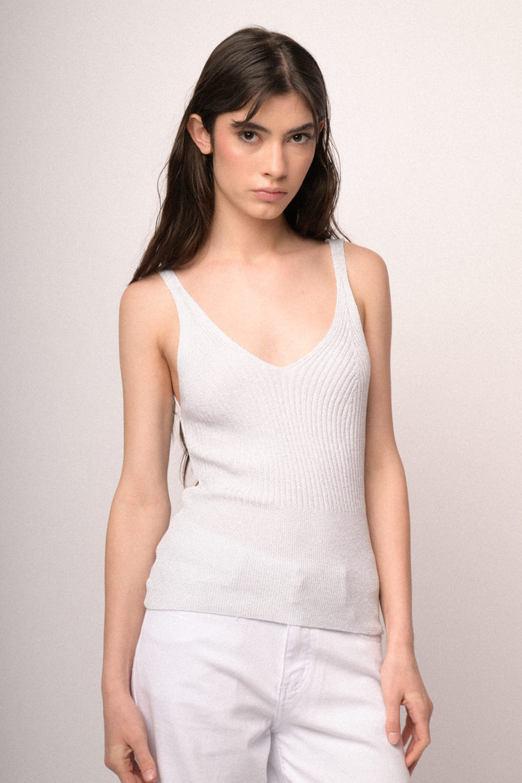 Top in maglia lurex bianco