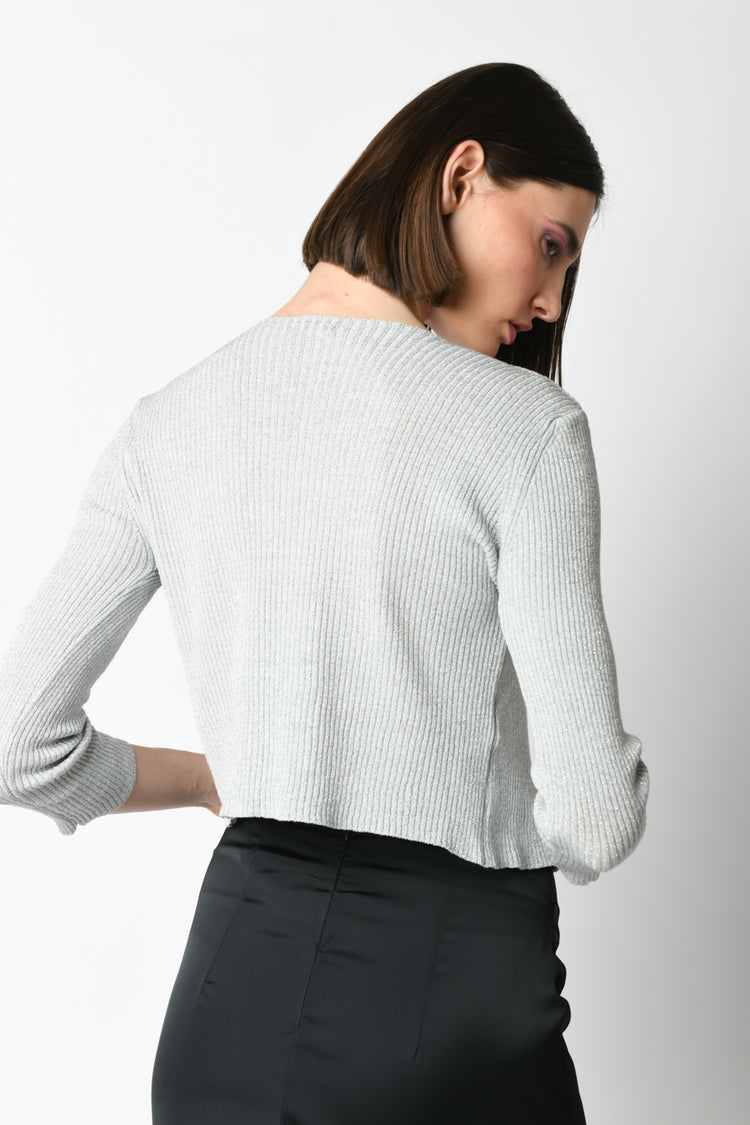 Cardigan in maglia lurex con laccetto