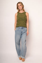 Top in maglia crochet verde oliva