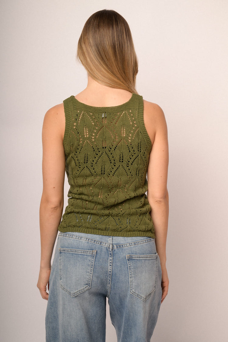 Top in maglia crochet verde oliva