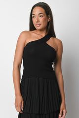 Top crop monospalla in maglia