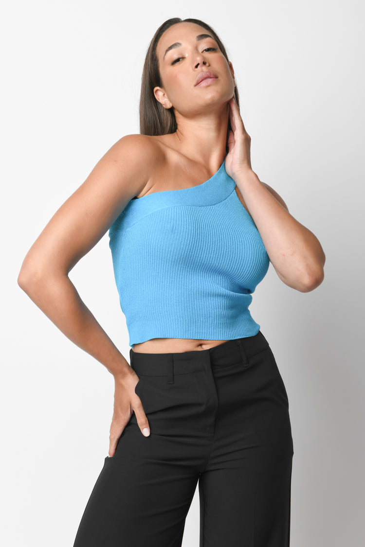 Top crop monospalla in maglia
