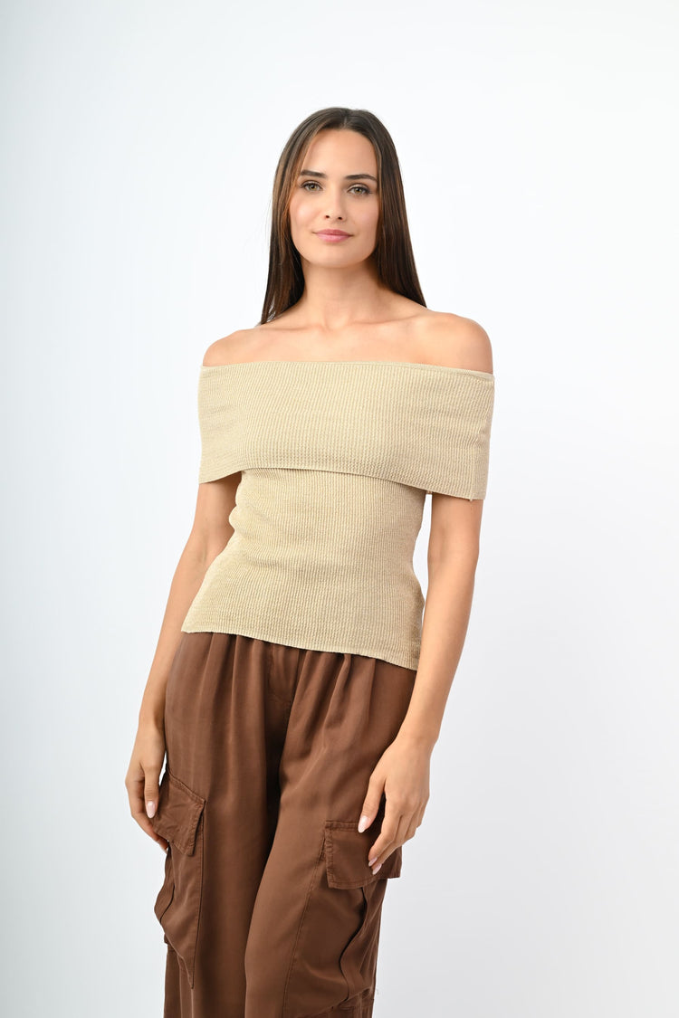 Top alla Bardot in maglia lurex