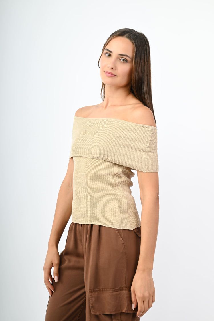Top alla Bardot in maglia lurex
