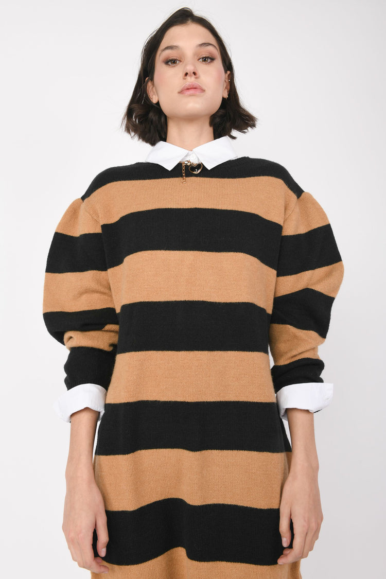 Abito midi in maglia a righe
