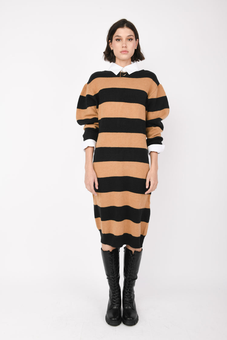Abito midi in maglia a righe