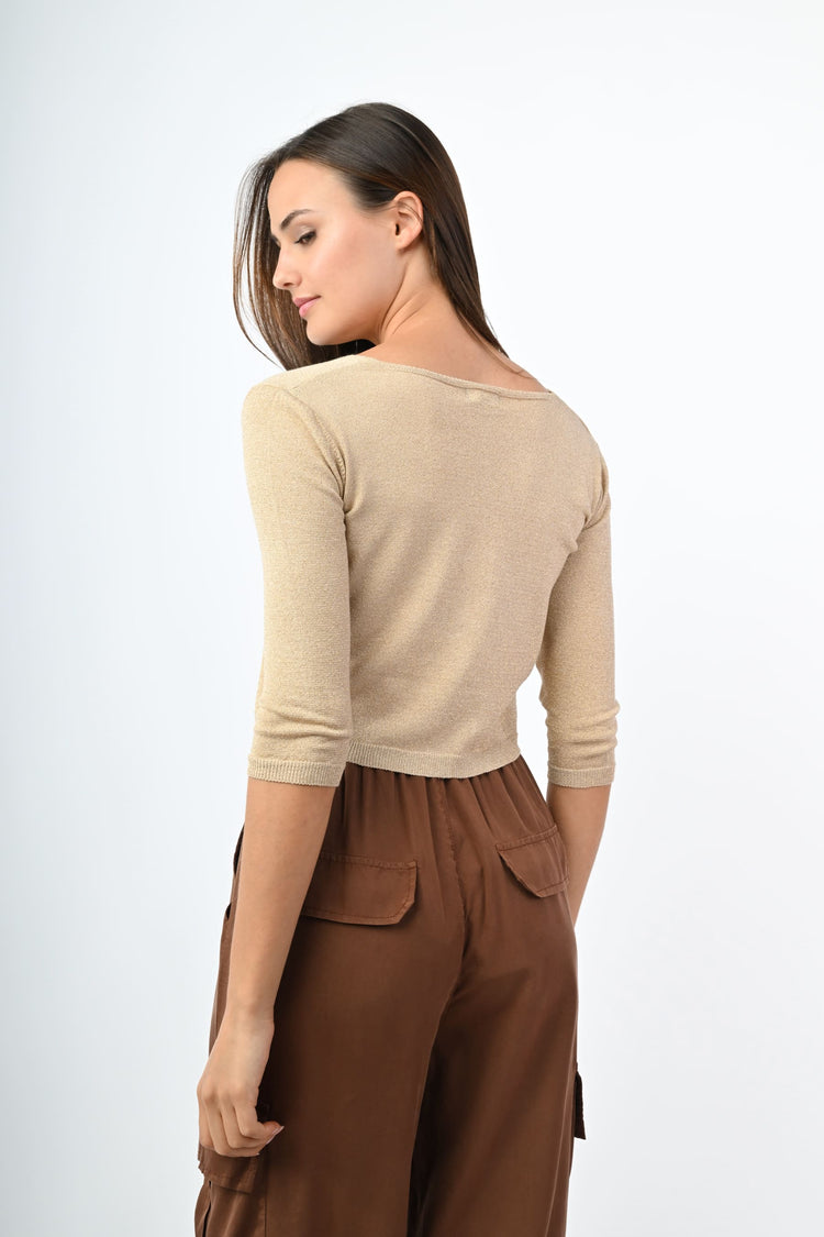 Cardigan in maglia lurex con laccetto