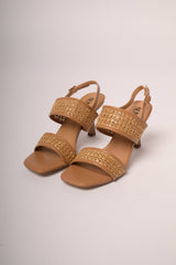 Sandali con doppie fasce in rafia cognac