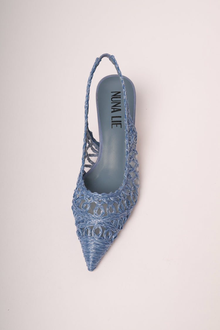 Slingback affusolate in rafia blu denim
