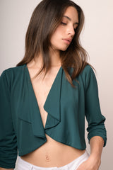 Bolero crop e fluente verde petrolio