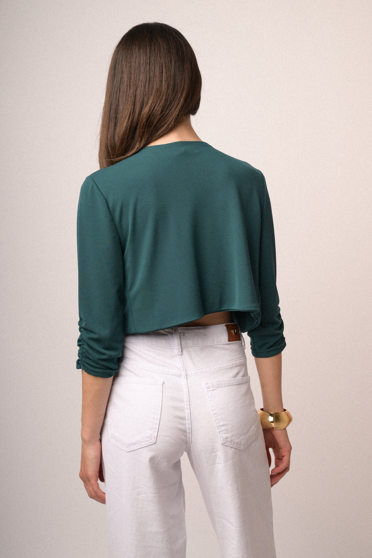 Bolero crop e fluente verde petrolio