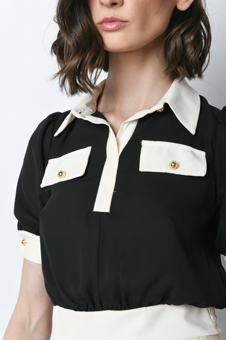 Camicia crop con profili a contrasto