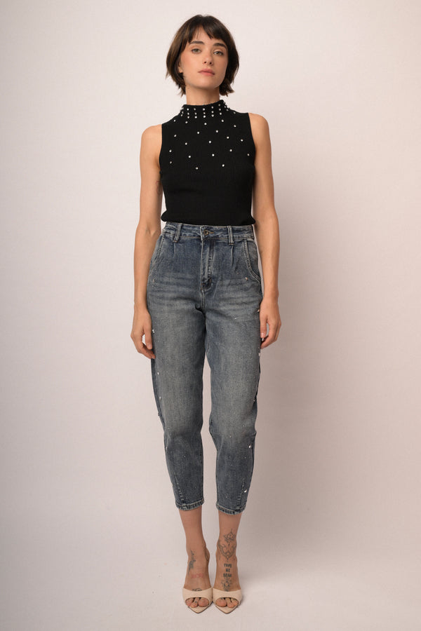 Jeans mom con applicazioni