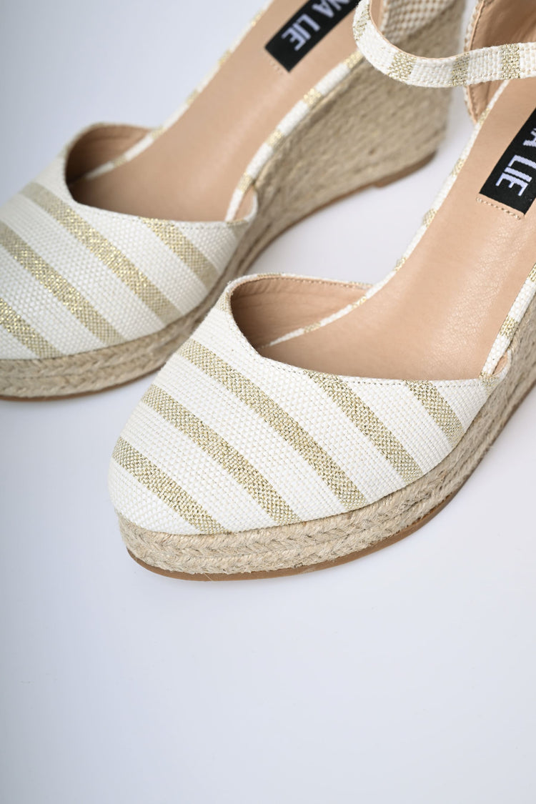 Espadrillas con zeppa a righe lurex