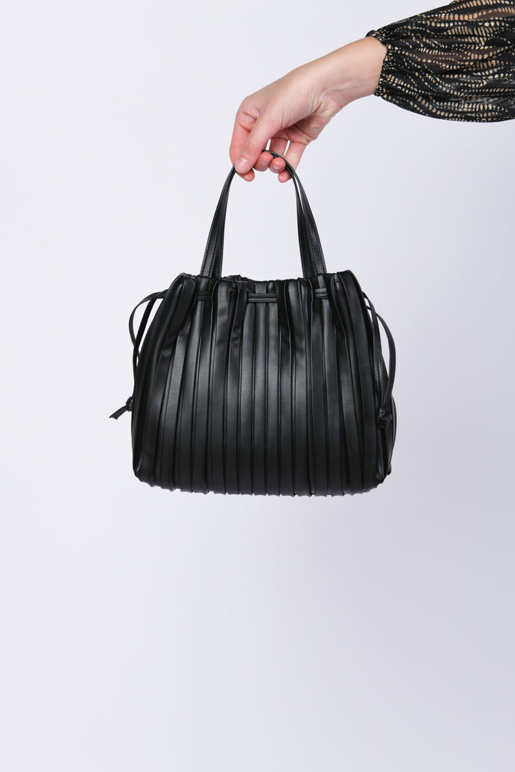 Borsa a secchiello in similpelle a righe