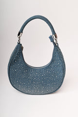 Borsa a mezzaluna in denim con strass