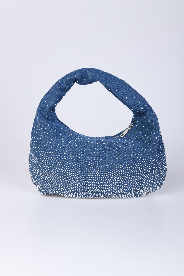 Borsa hobo in denim con strass