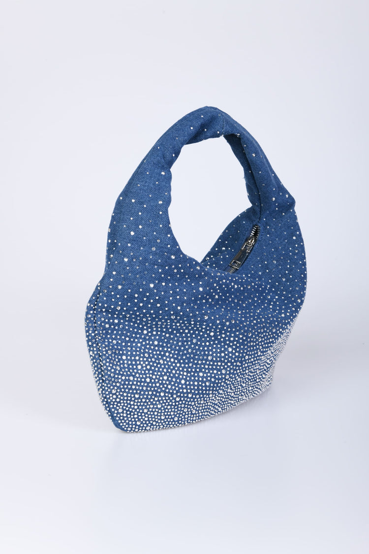 Borsa hobo in denim con strass