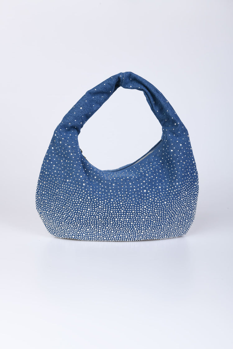 Borsa hobo in denim con strass