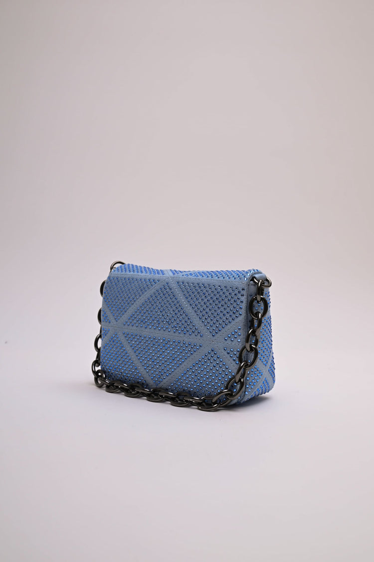 Borsa a tracolla in faux suede con strass