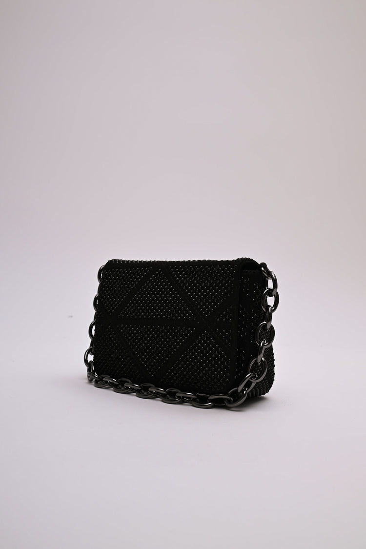 Borsa a tracolla in faux suede con strass