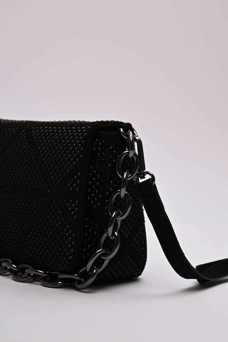 Borsa a tracolla in faux suede con strass