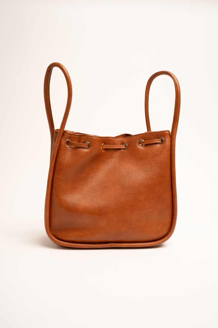 Borsa a secchiello in similpelle cognac