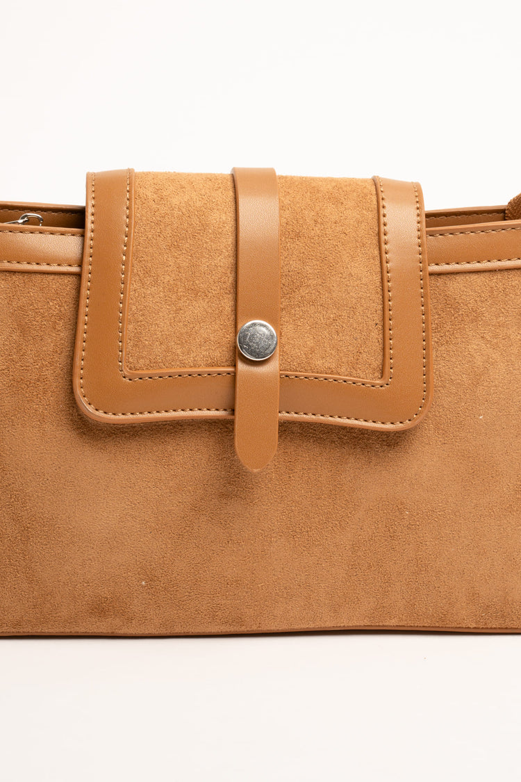 Borsa a spalla marrone effetto scamosciato