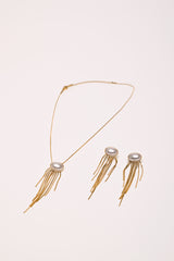 Set collana + orecchini con perle e frange