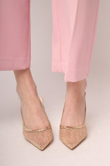 Slingback in mesh con strass oro
