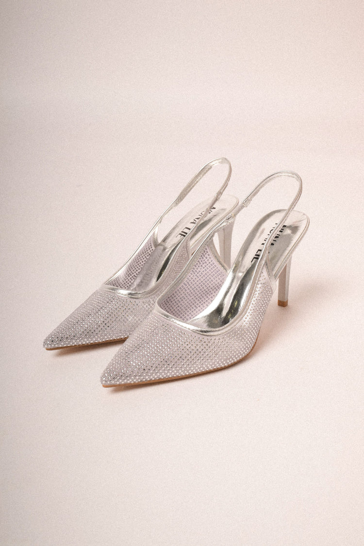 Slingback con decorazione strass argento