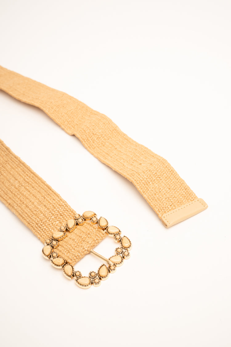 Cintura elastica con fibbia gioiello beige