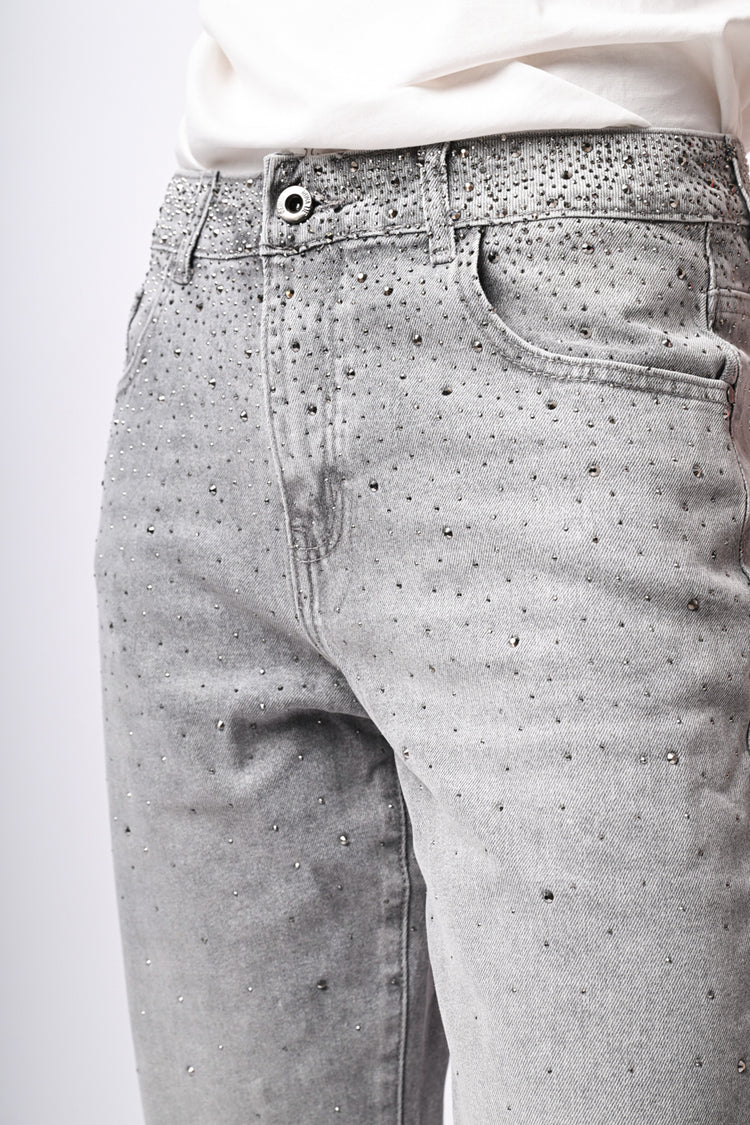 Jeans baggy con strass