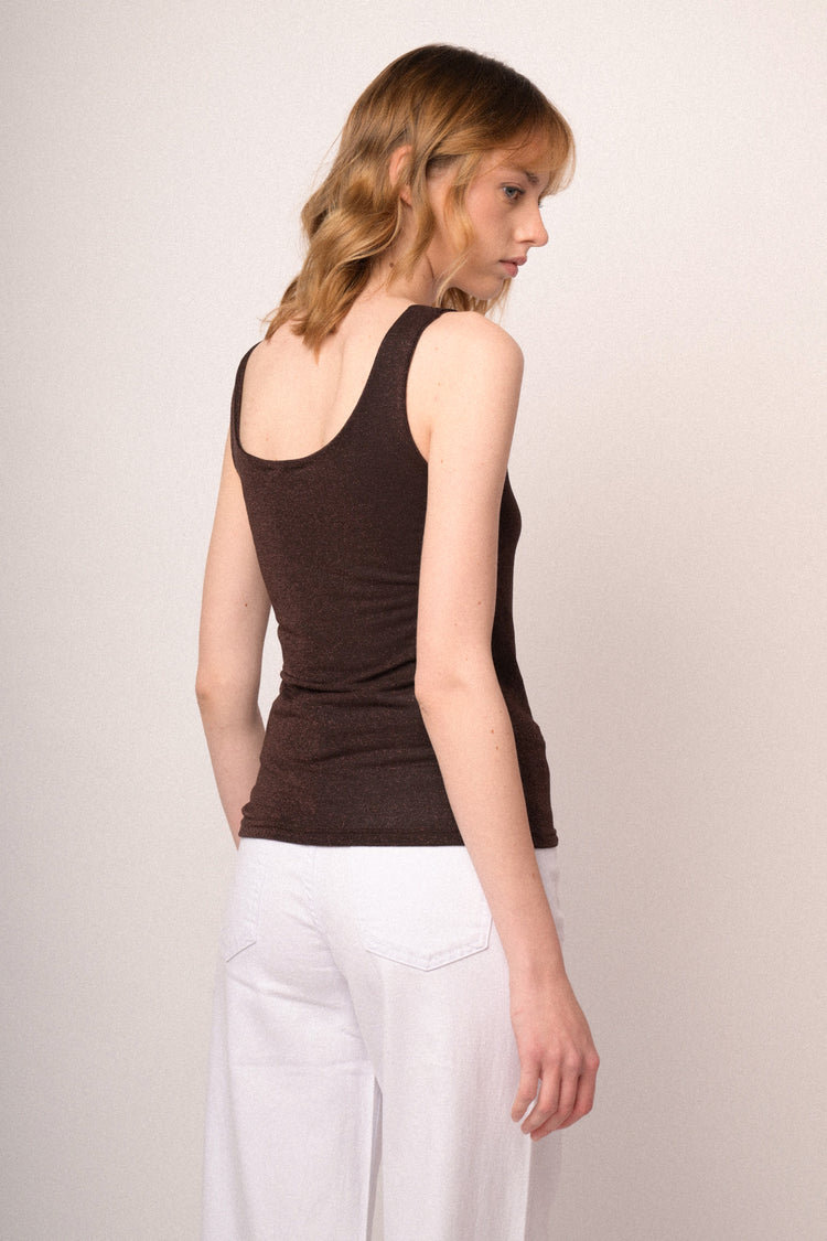 Canotta in maglia lurex testa di moro